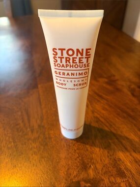 Geranimo Wholesome Body Scrub - White with Orange Text